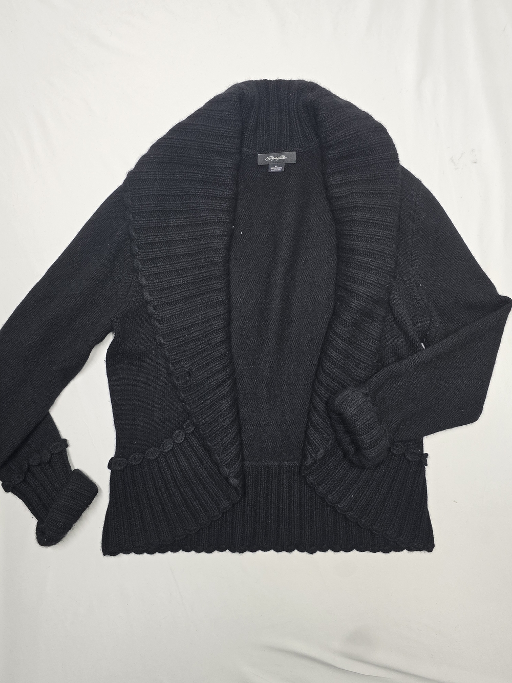 Christopher Fischer 100% Cashmere Black Shawl Collar Cardigan Sweater XL